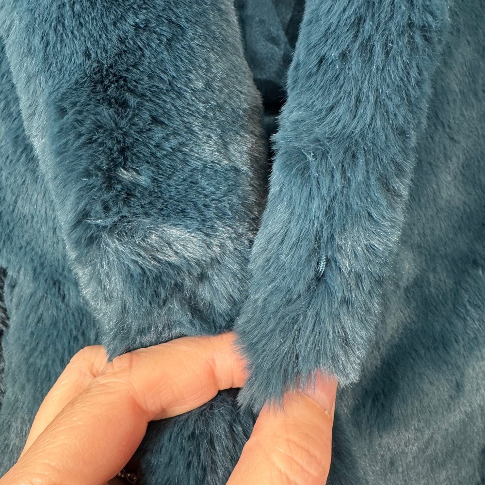 Christian Siriano Faux Fur Coat Teal Blue S Whimsigoth Coquette Glam Formal - Picture 14 of 15